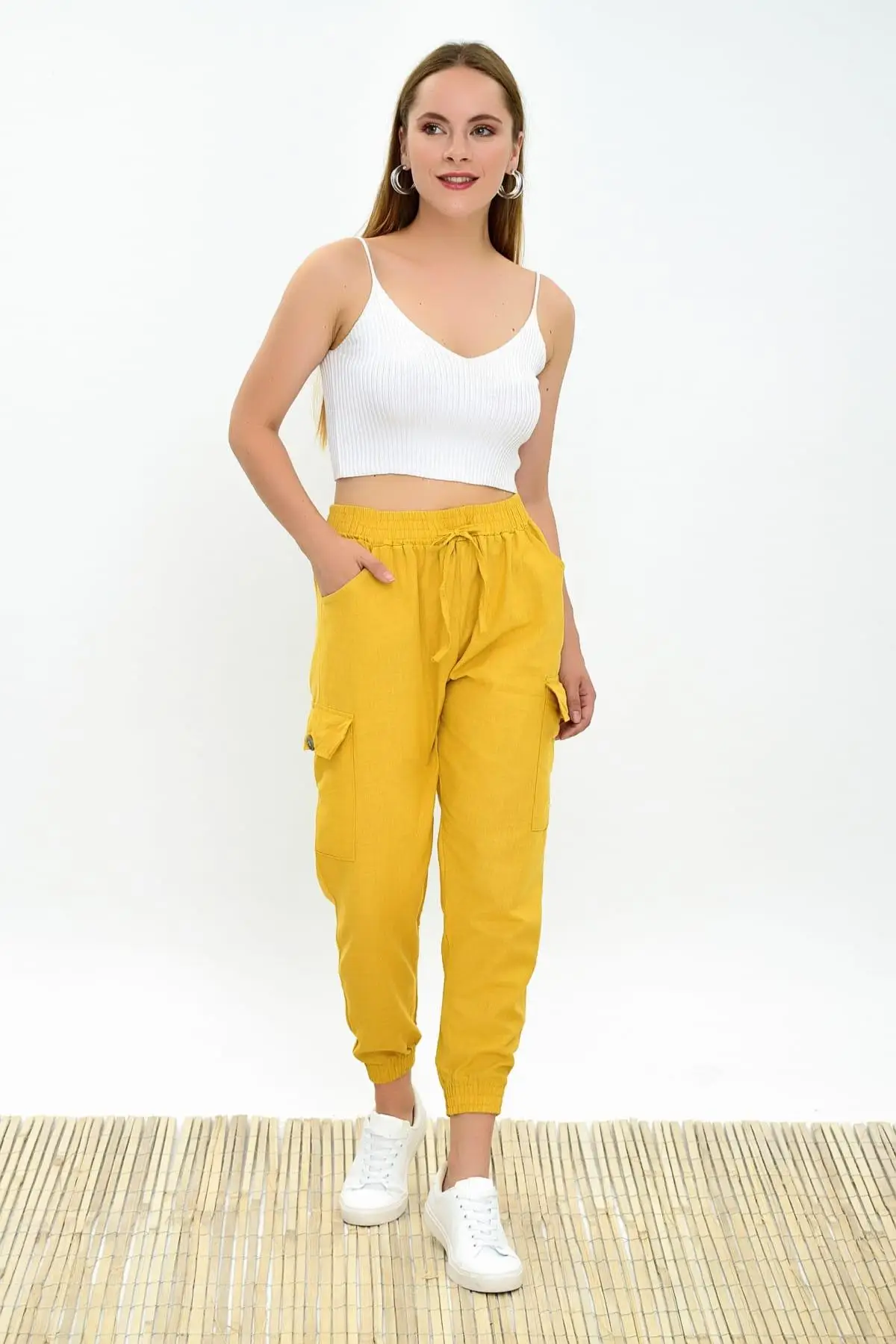 Хлопок настроение женский горчичный карго карман брюки 9292936|Брюки| |