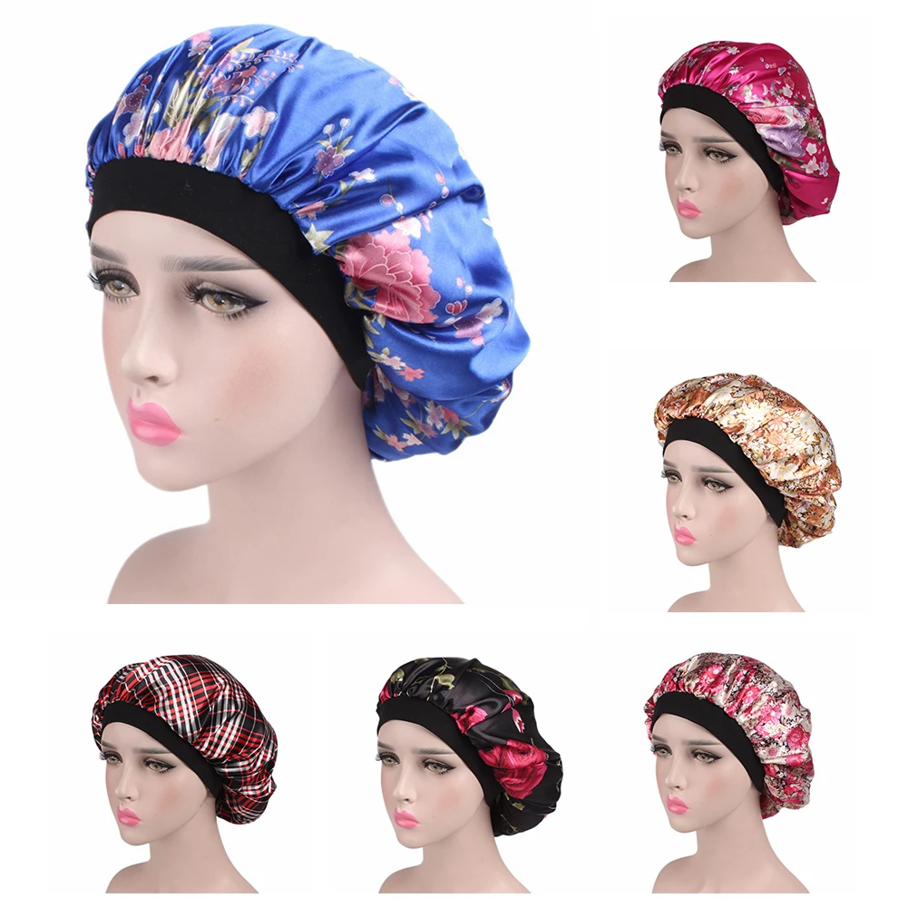 Женская атласная шелковая шляпа с цветочным принтом 2020 кепка для сна эластичная