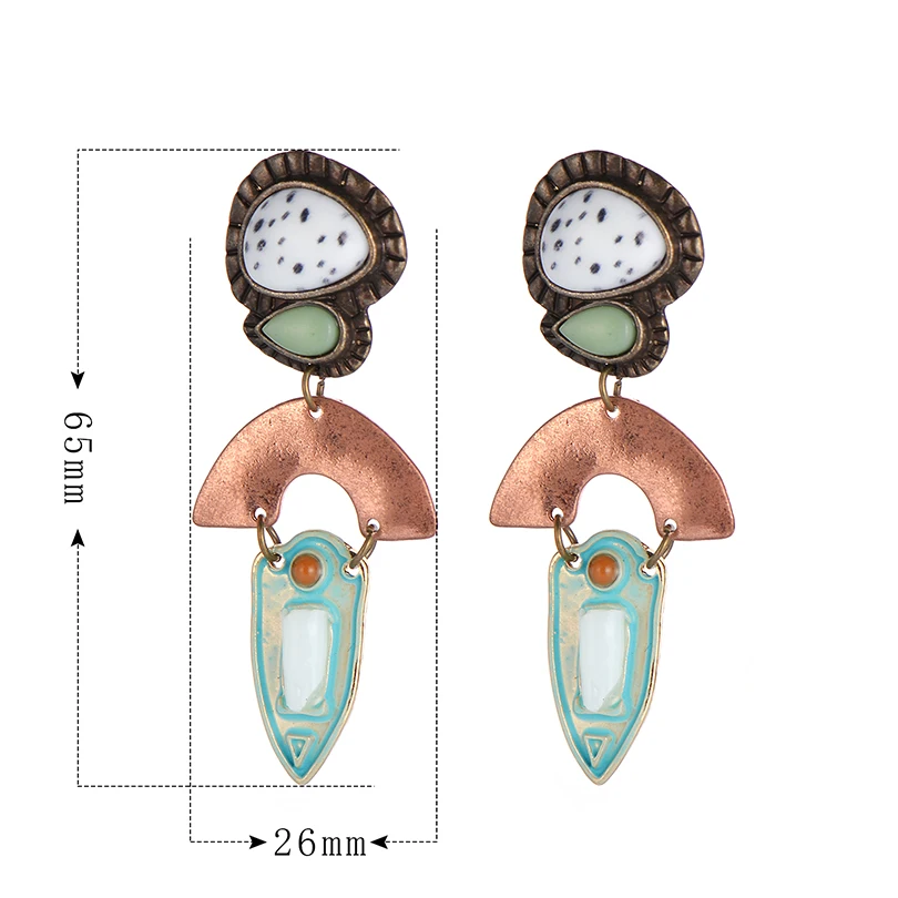Этнические геометрические круглый натуральный камень Висячие серьги для женщин