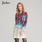 Jielur Осень Новая мода Хит Цвет с принтом большого размера свитер для Для женщин Свободные трикотажные свитера с рукавами летучая мышь пуловеры