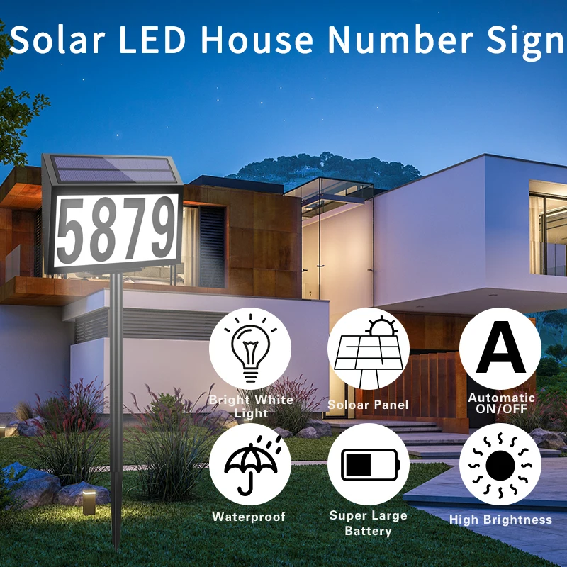 

Уличный светодиодный знак на солнечной батарее, Водонепроницаемый Адресный знак с подсветкой для дома, двора, улицы