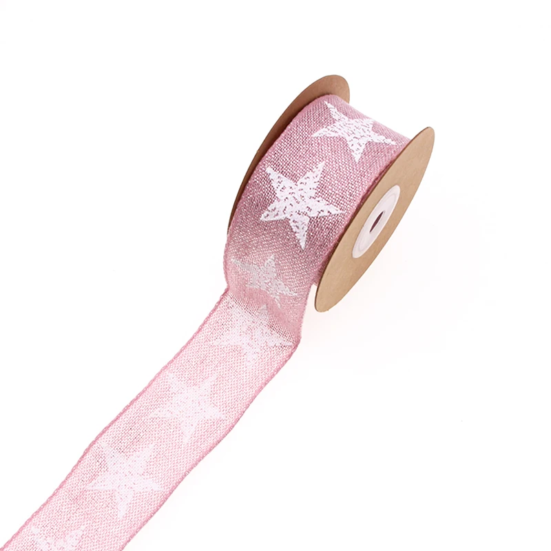 Рождественская хлопчатобумажная лента 38 мм с розовым/серебряным блеском принтом