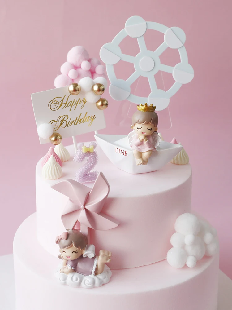 Корона Princess Prince декоративная лодка ветряная мельница розовыми шариками торт