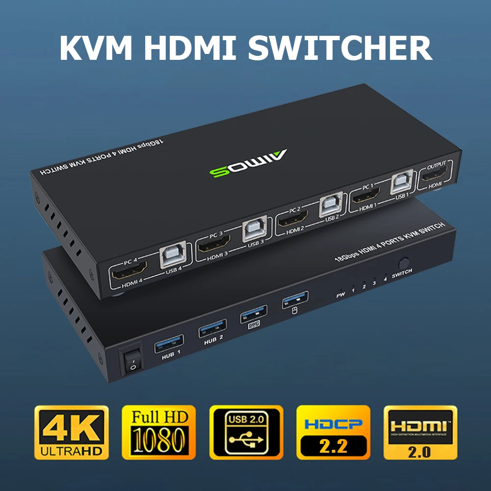 

Практичный HDMI-совместимый квм-переключатель, Прочный Многофункциональный 4-портовый 4K USB-переключатель, разветвитель для совместного испол...
