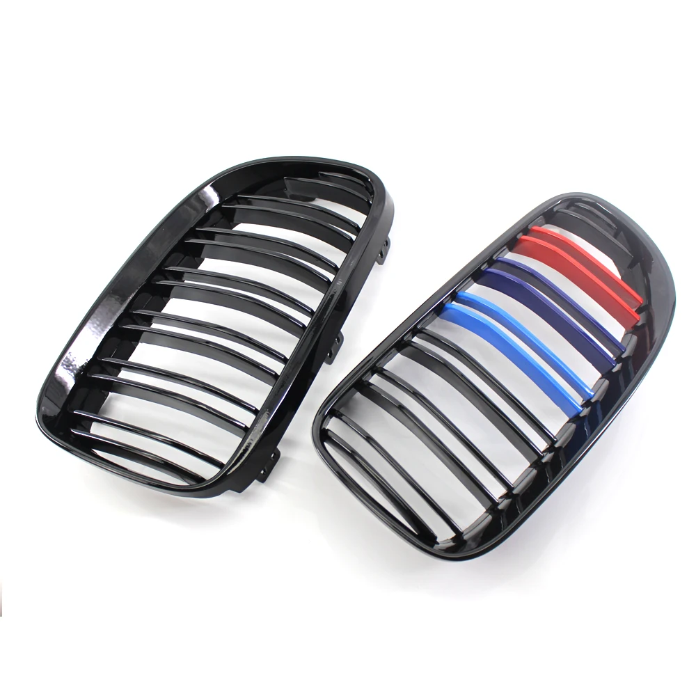1 пара двойная линия автомобиля Передняя почек решетки гриль черный глянец M