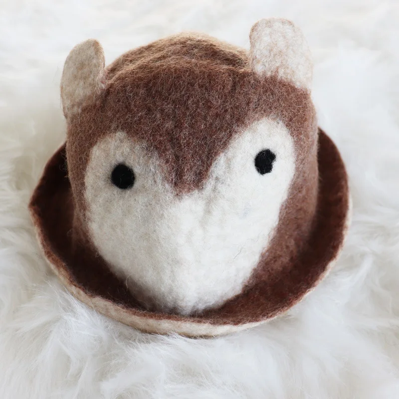 Baby Wool Felt Hat Adorable Handmade Animal Hats Infant Photography Novelty Caps Newborn Photo Props Trilby Giraffee Fox | Детская