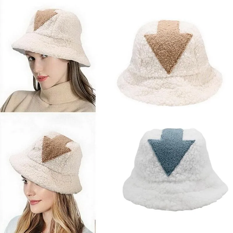 

Plush Arrow Fisherman Hat Faux Fur Arrow Symbol Printed tide Women Top Hat Men Winter Hats Bucket Flat M4V2