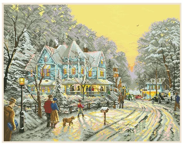 

Gold Collection Lovely Counted Cross Stitch Kit A Holiday Gathering Sunset Stroll Snowy Street Christmas
