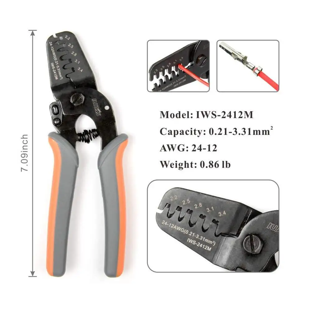

IWS-2412M/IWS-2820M Crimping Tools for JAM Molex Tyco JST Terminal and Connector Multi-function Cable Wire Stripper Tool