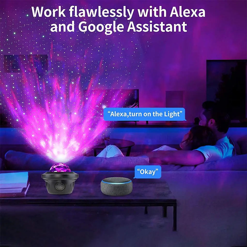 LED Galaxy Projector Ocean Wave Night Light Music Player Remote Star Rotating Gift For Kids Bedroom Lamp | Освещение