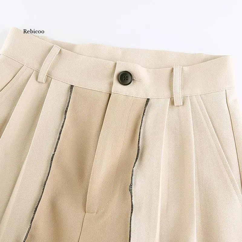 

Casual Loose Ladies Wide Leg Pants Contrast Stitch Striped Vintage 90S Streetwear High Waist Baggy Straight Trousers