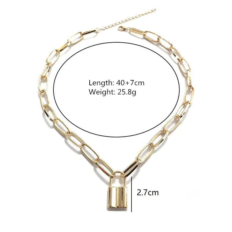 Lock Pendants Punk Necklaces for Women Gold Color Hollow Chain Personality Female Neck Jewelry gothic Decoration | Украшения и