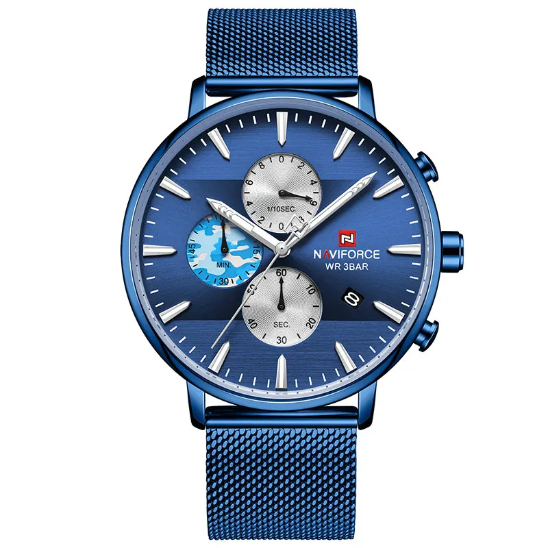 Мужские наручные часы naviforce модные повседневные кварцевые мужские часы, хронограф водонепроницаемые аналоговые наручные часы Мужские часы Relogio Masculino - Цвет: Blue