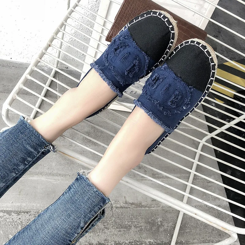 Женская обувь на плоской подошве парусиновые лоферы Тканевая без застежки для