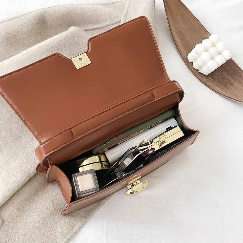 

Black Trend Small Square Bag with Lock Women Luxury PU Leather Shoulder Bag Elegant Female Solid Color Diagonal Bags Handbag Sac