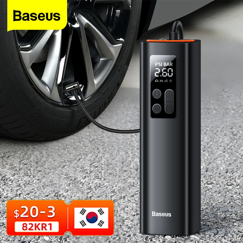 Автомобильный мини-компрессор Baseus, портативный насос для автомобильных шин, 12 В, 150psi, Умный Цифровой надувной насос для автомобиля, велосипеда, лодки, воздушный насос - изображение