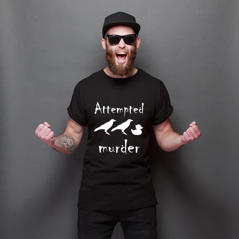

Attempted Murder Crows Fashionable Fitted Tee-Shirt Faddish Crew Neck T-Shirts Crazy Europe Tee Shirts For Adult