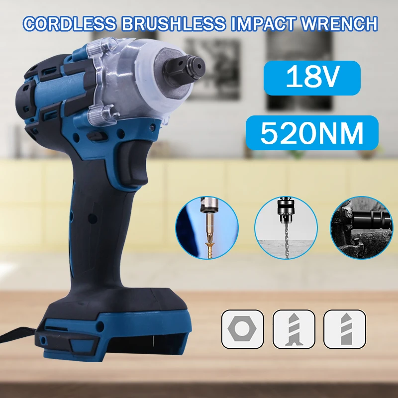 Brushless Electric Wrench Impact Socket Wrench 18V 520Nm for Makita Battery Hand Drill Installation 1/2 Socket Power Tool Wrench enlarge
