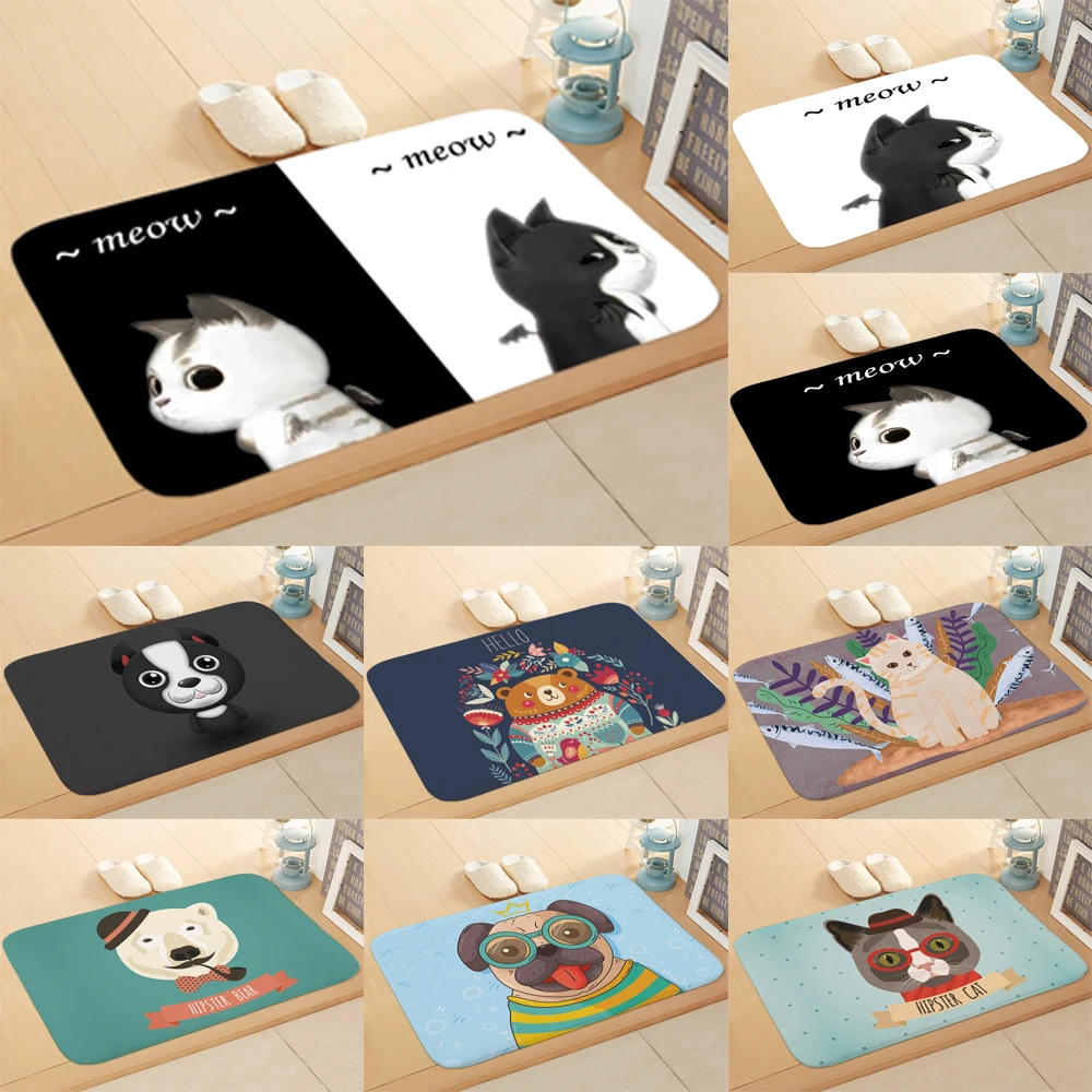 

Kawaii Cat Dog Welcome Floor Anti-slip Mats 3D Animal Printing Kitchen Hallway Living Room Entrance Rug Water Absorption Mat