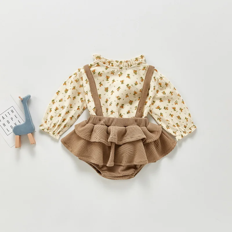 2021 nuevo oto&ntilde;o Body para beb&eacute; de manga larga cuello redondo camisas + Sling Tutu mono ni&ntilde;os ropa de 0-3 a&ntilde;os E1101-3