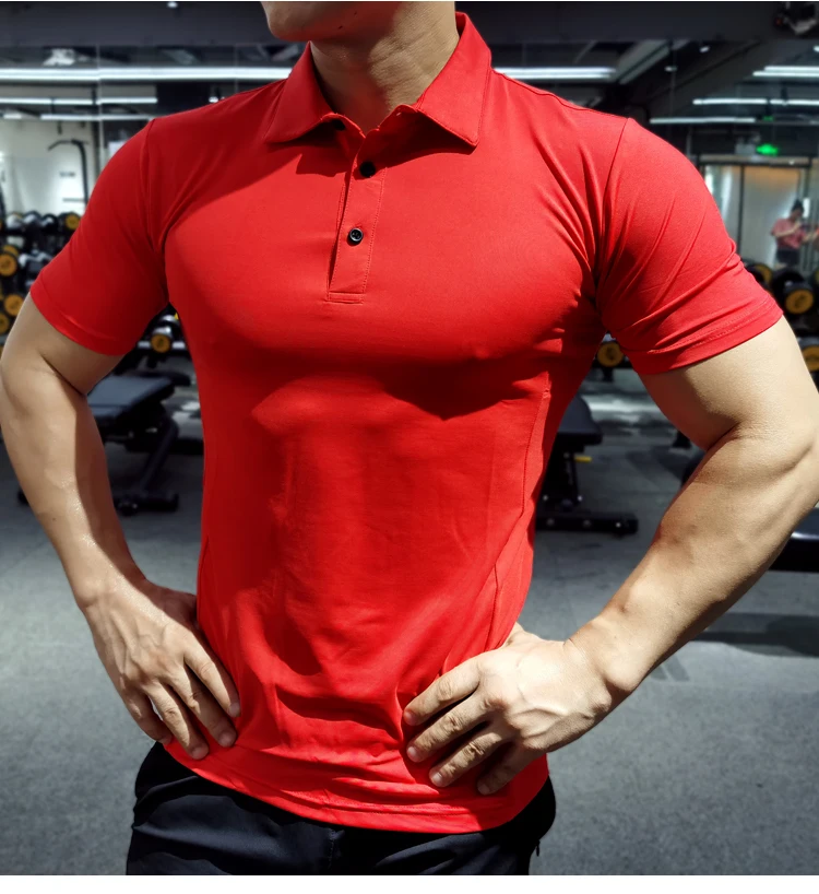 

Summer Men Polo T-shirt Gym Running Training Fitness Bodybuilding Casual Sport Top Quality Cotton Short Sleeve Male Tops Tees