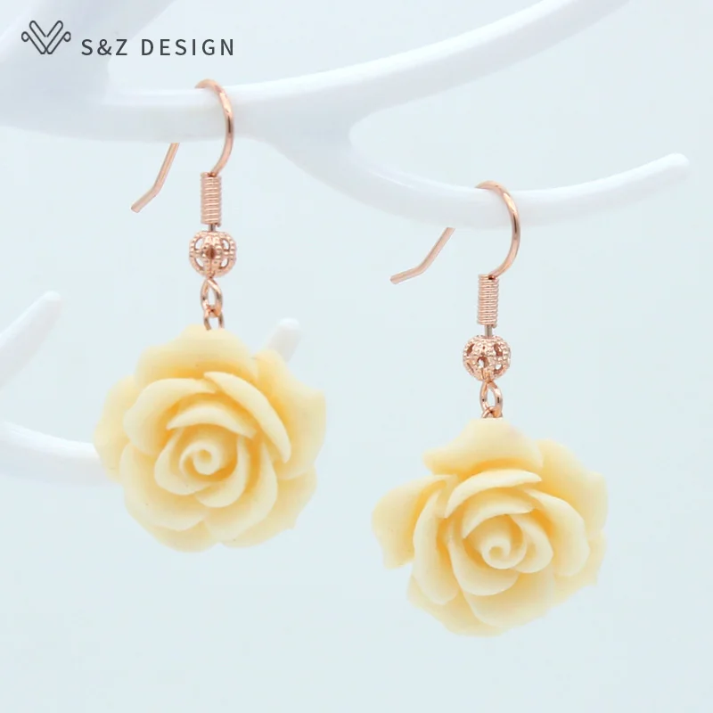 Женские серьги-подвески S &amp Z из розового золота 585 пробы с синтетическими