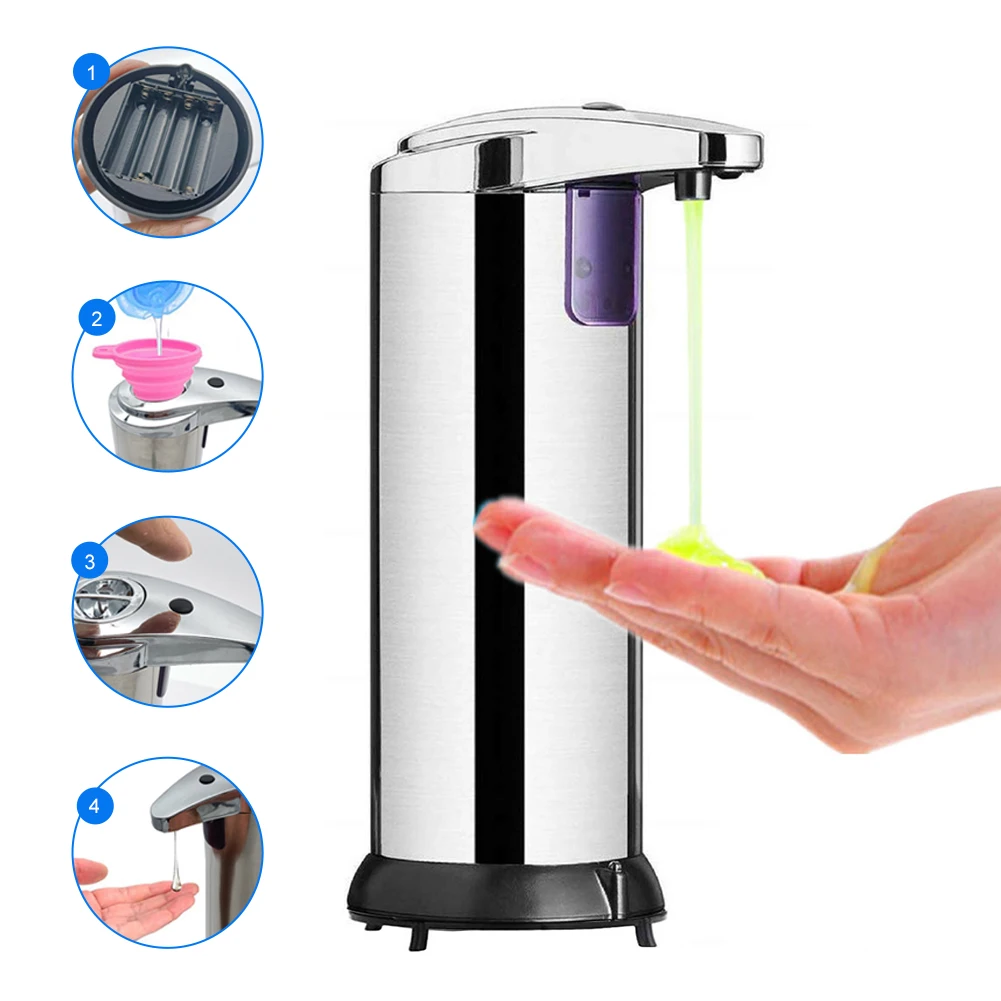 

280ml Hands Free Automatic Liquid Soap Dispenser Stainless Steel Automatic Soap Dispenser Smart Touchless Liquid Sensor Dispense