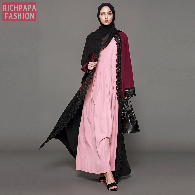 Кафтан Дубай Малайзия кружева кимоно кардиган Абая для женщин мусульманский