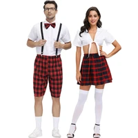 couple classic school student uniform costume tie crop top plaid skirt club role play cosplay carnival fancy party dress
