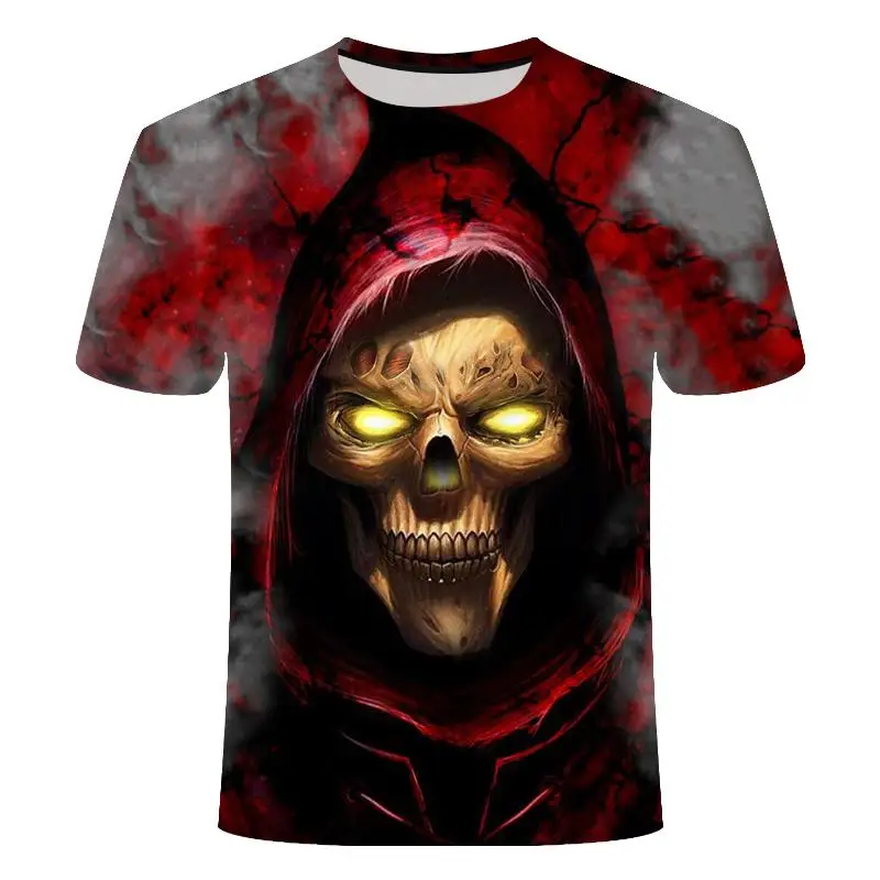 

Summer Black Skull T-shirt People Flame Motorcycle Punk 3D Printing T-Shirt Hip-Hop Casual Shirt Street 2021 Interesting Tops