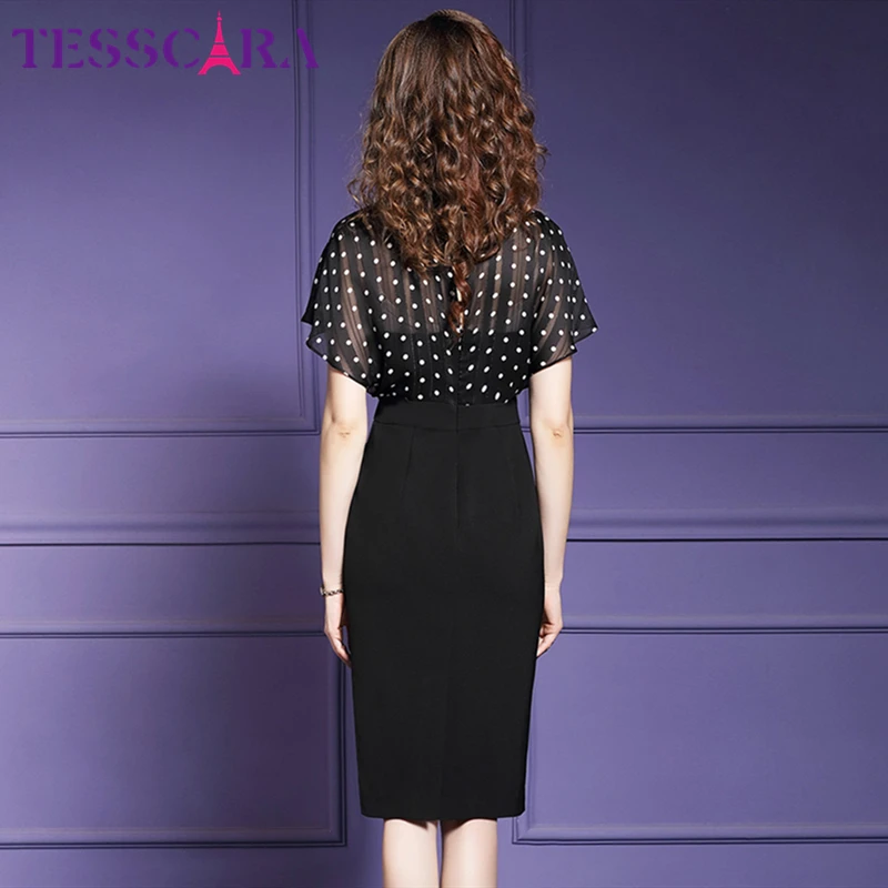 Женское шифоновое платье в горошек TESSCARA элегантное офисное платье-карандаш