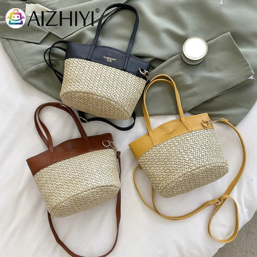 

Fashion Women PU Leather Woven Patchwork Shoulder Crossbody Bag Casual Ladies Summer Beach Vacation Top-handle Handbags