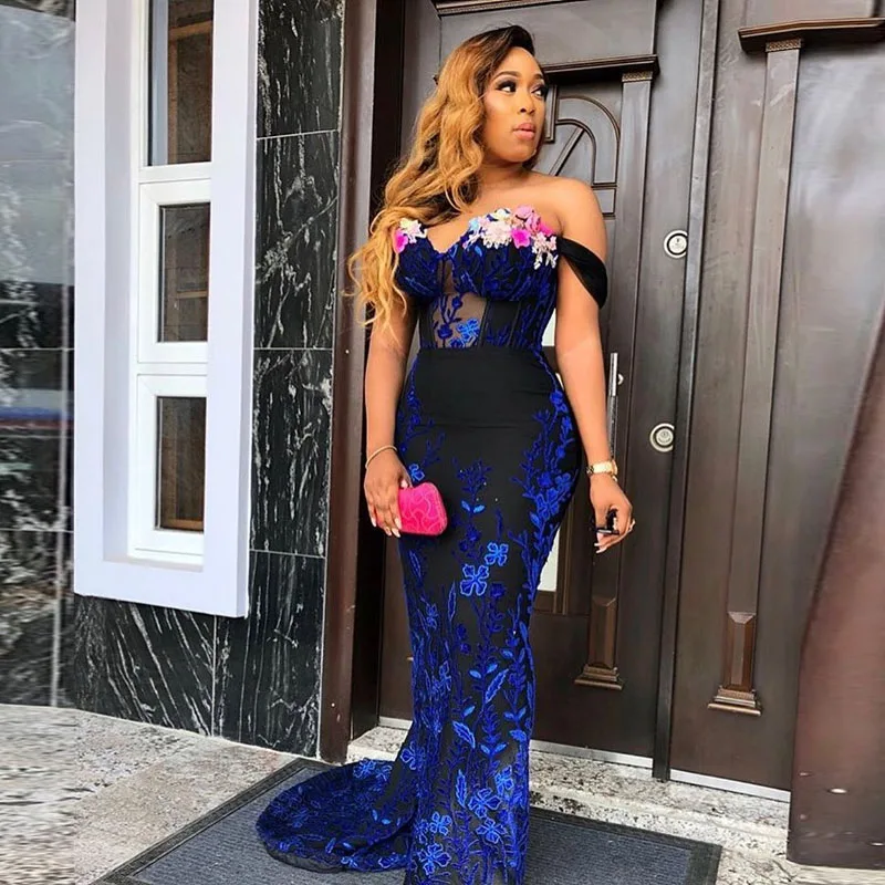 

Prom Dresses 2021 Long Mermaid Party Gowns Flowers Appliques Enposed Boning Sexy Evening Dress For Women African Formal Vestidos