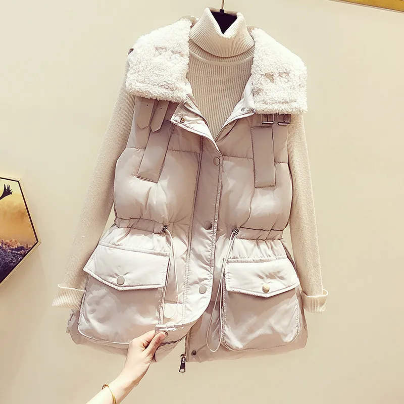 

2021 Women Winter Vest Coat sheepskin turn down collar Women Vest Warm Women Tops Vest Chaleco Mujer Gilet Casaco Feminino