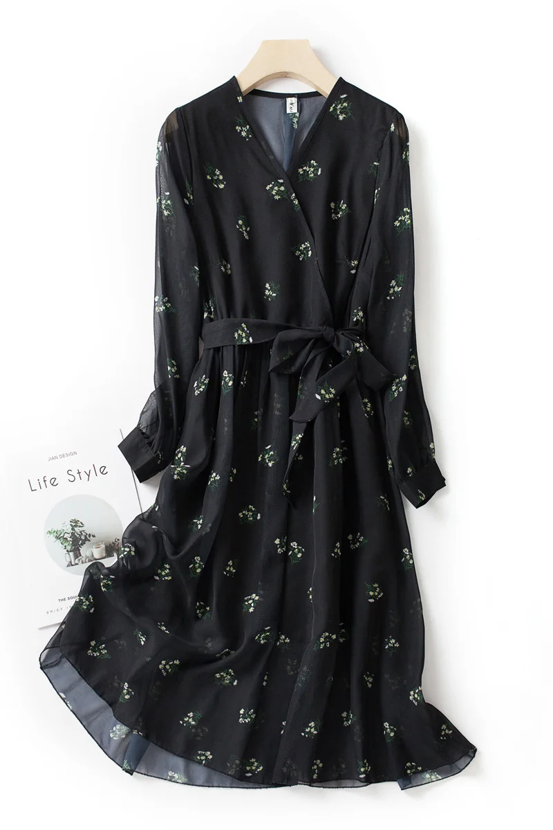 

Base Print Dress French Women Autumn Winter Long Early Autumn Skirt