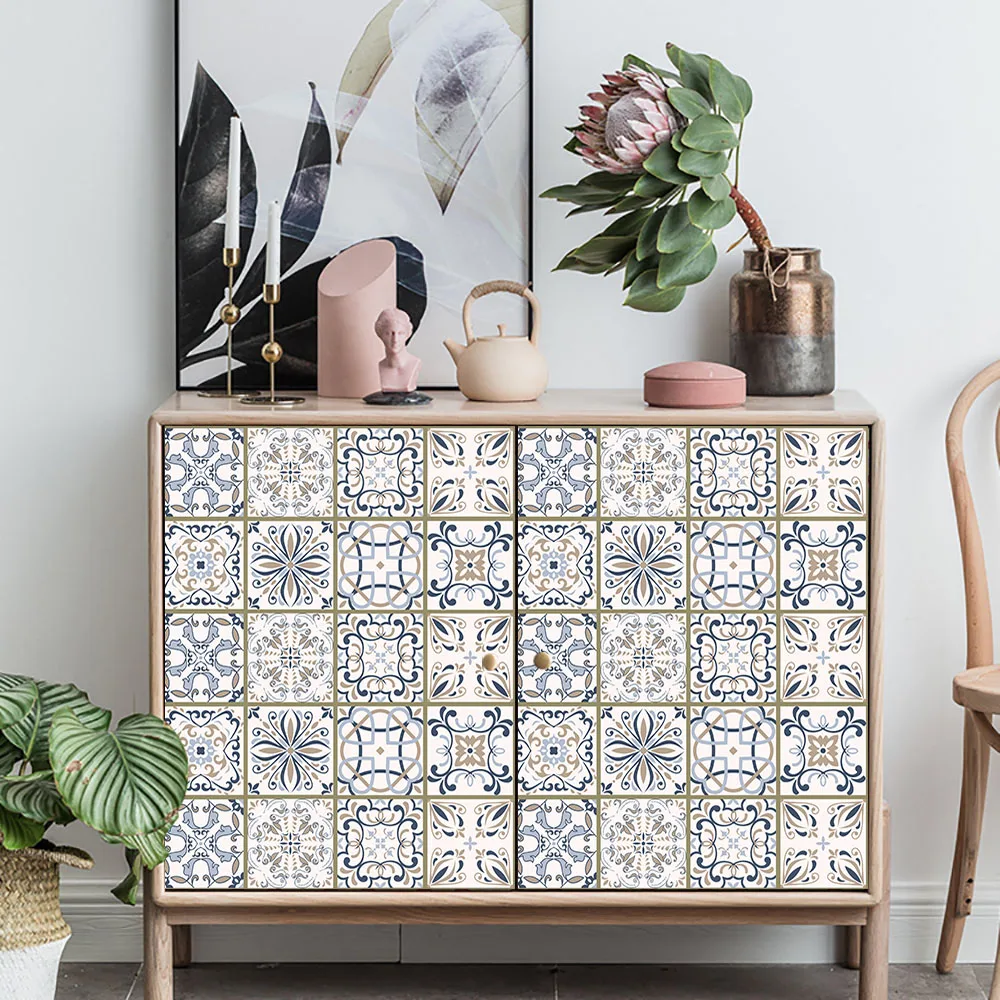 

10pcs European Style Hard Tiles Wall Sticker Kitchen Backsplash Wardrobe Wall Decals Oil-proof Waterproof Ceramics Art Wallpaper