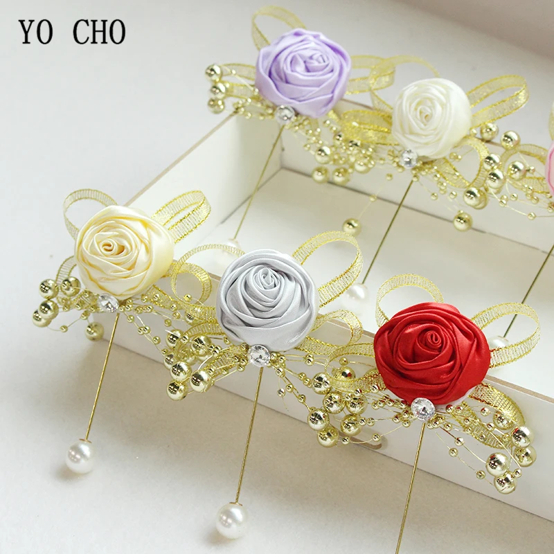 

YO CHO Men Boutonniere Artificial Flower Corsage and Boutonnieres Wedding Silk Rose Groom Buttonhole Flower Women Brooch Pins