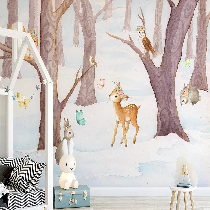 Большие настенные 3D обои на заказ скандинавские Мультяшные деревья олень