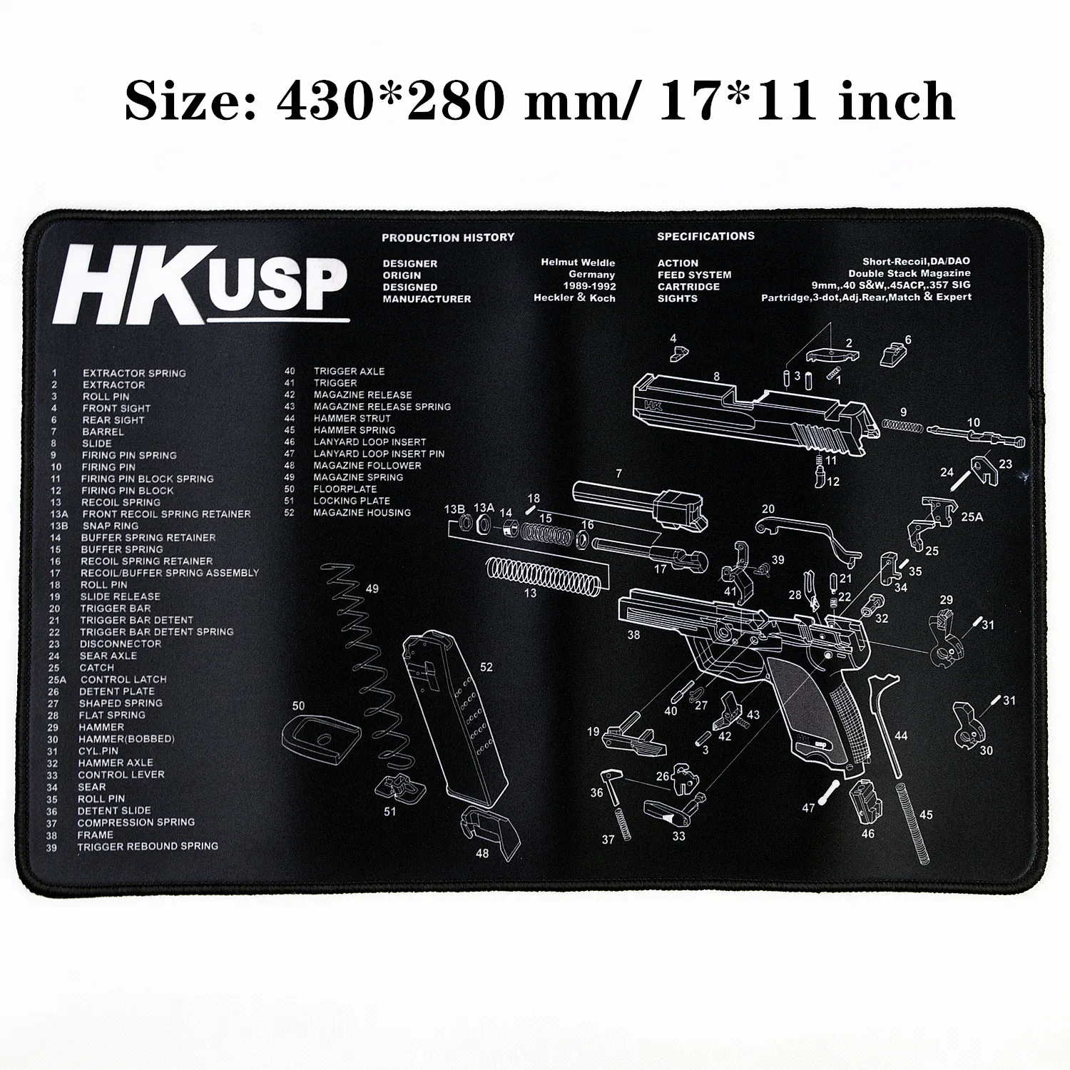 HK USP Водостойкий пистолет резиновый коврик для чистки Glock 1911 Beretta HK USP SIG P226 AR15 AK47 Remington с армирующими частями список коврик для верстака - Цвет: HK USP