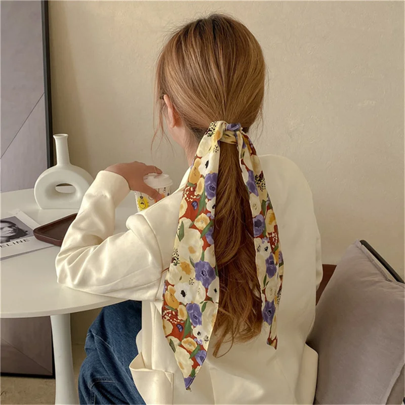 

Scarf, small strip, fashion, western chiffon, Korean scarf, small floral ponytail, exclusive ladies accessories