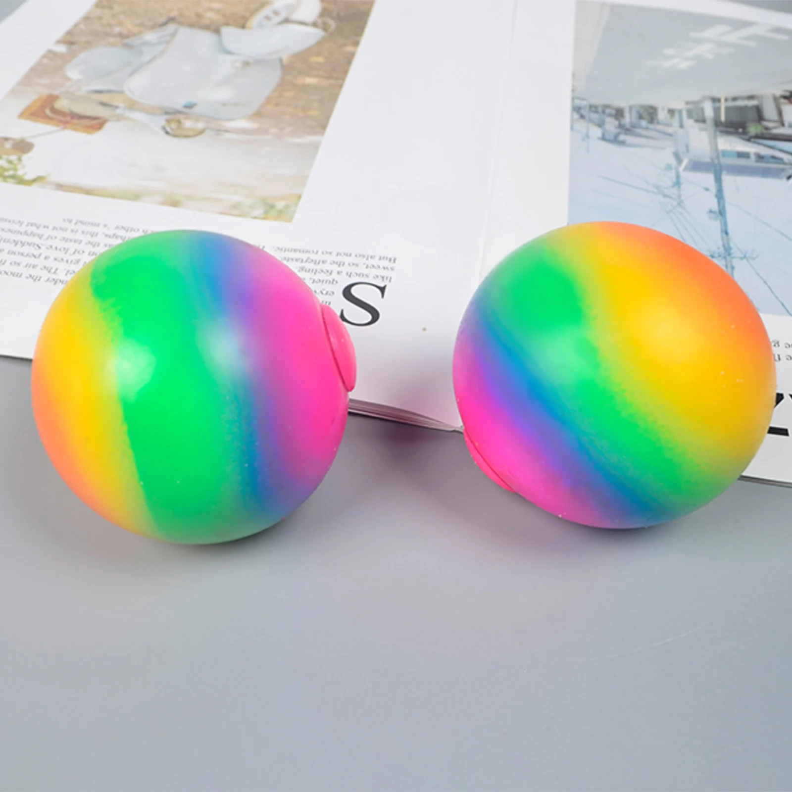

2PCs Stress Balls Rainbow Colorful Soft Foam PU Squeeze Squishy Balls Toys for Kids Children Adults Stress Relief Funny Toys