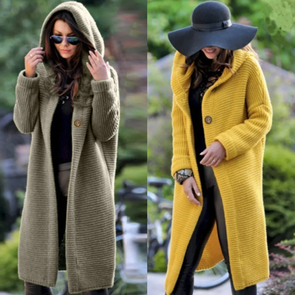 Hooded Cashmere Long Cardigan Women Long Sleeve Winter Sweater Knitted Female Woman Sweater Pocket Cardigan Feminino Coat