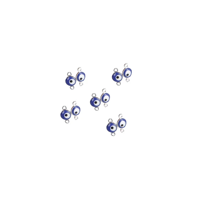Blue Steel 20PCS Stainless Steel Evil Eye Charm Connectors 6mm Gold Fashion Connector Beads for DIY Necklace Bracelet Jewelry Making - Color: Blue Steel
