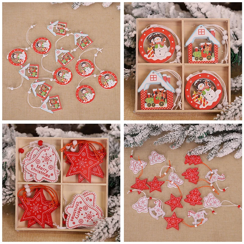 12 шт./лот украшение для рождественской елки деревянные подвески в виде снежинок