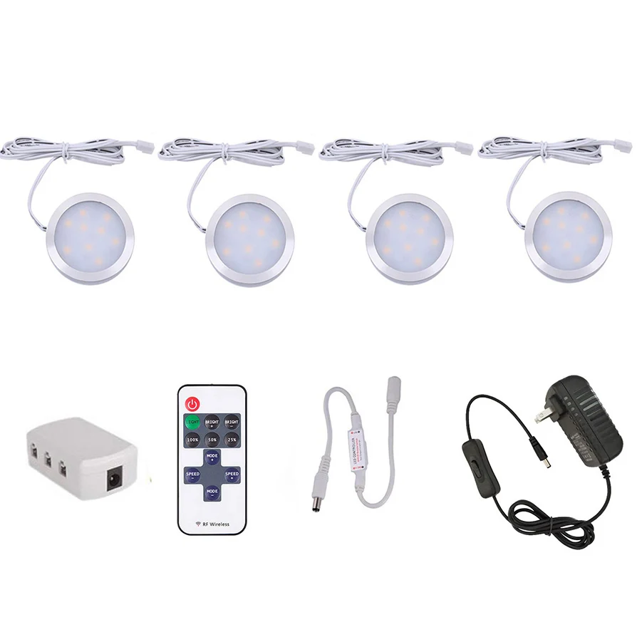 3/4/6/8/10 шт. под кабинет Светильник s 2,5 W DC12V дистанционного Управление затемнения Светодиодный точечный светильник шкаф для одежды шкаф Кухня ночной Светильник s
