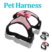 cat vest dogs harness leashes set shining diamonds adjustable break free soft dogs leashes bow rhinestone pet collar harnesses