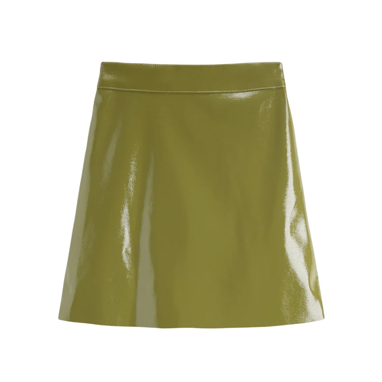 

women summer PU leather high waist a-line skirt 3907#