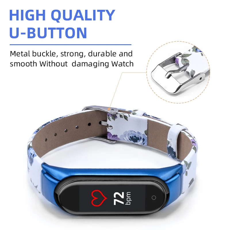 Printed leather Strap For XiaoMi Mi Band 3 6 5 4 Colorful flowers PU Leather Wristband For Mi Band 4 5 6 Replace bracelet Strap