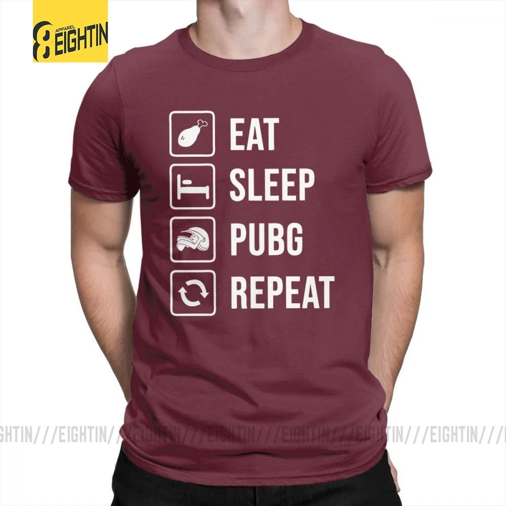 Burgundy Футболка с надписью «Eat Sleep PUBG Repeat», победитель, Куриный Ужин, короткий рукав, высокое качество, хлопок, футболка, одежда, мужские топы размера плюс - Цвет: Burgundy