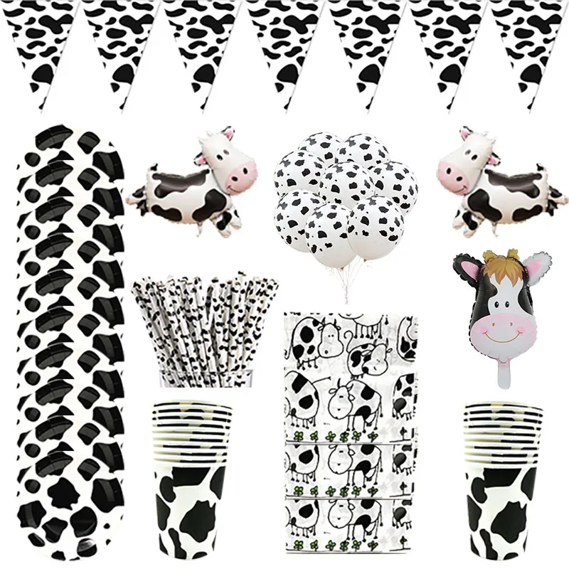 

Cow Theme Birthday Party Animal Party Decoration Disposable Cup Plate Tablecloth Farm Animal Birthday Party Supplies Decoration